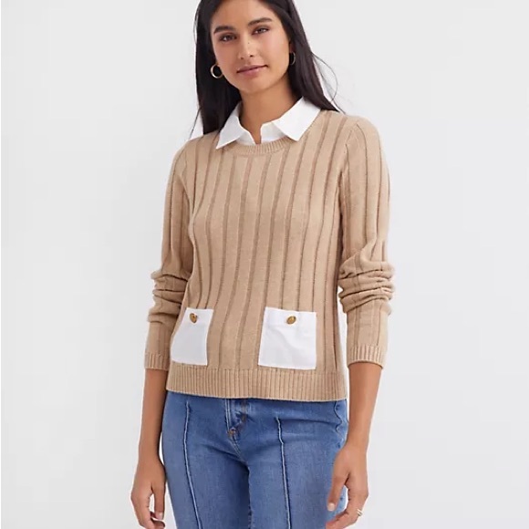 LOFT Sweaters - LOFT Ribbed Mixed Media Pocket Sweater- LARGE